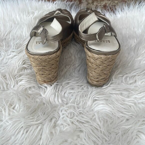 Stuart Weitzman Silver Women's Gold Metallic Leather Espadrilles Size 9.5 - Picture 2 of 7